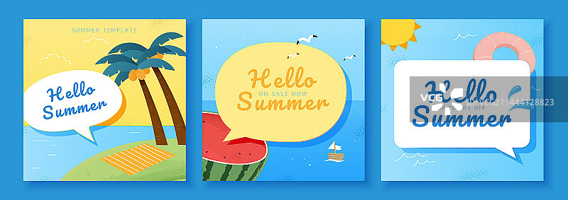 夏日热带岛屿度假方形卡片模板集合图片素材