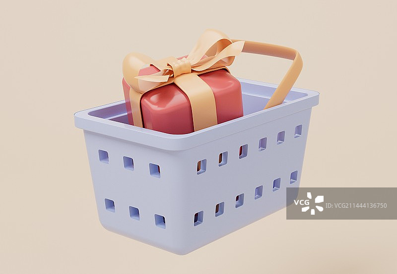 创意购物篮与礼盒3D渲染图片素材