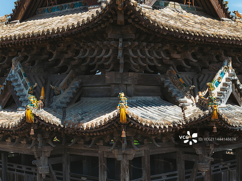 中华第一木楼，山西省运城市万荣县东岳庙（飞云楼）夏季航拍图片素材