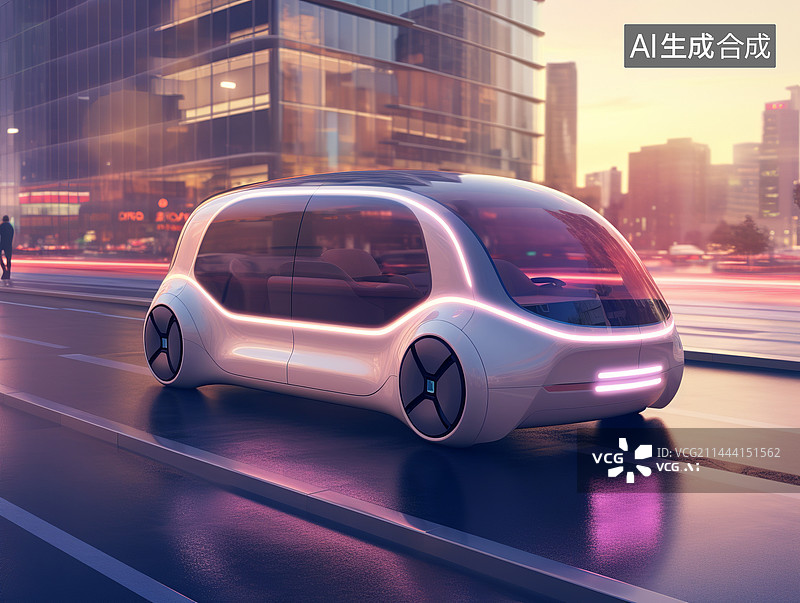 【AI数字艺术】未来城市的自动驾驶汽车渲染图图片素材