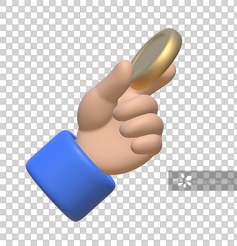 拿着金币的手3D卡通插画元素图片素材