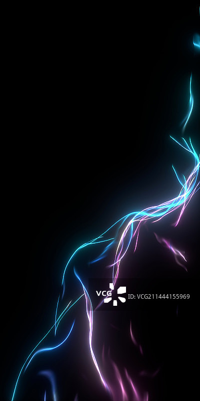 3D黑色背景下的彩色光线图片素材