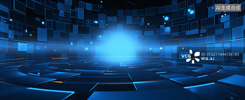【AI数字艺术】蓝色方形空间的科技感背景图片素材