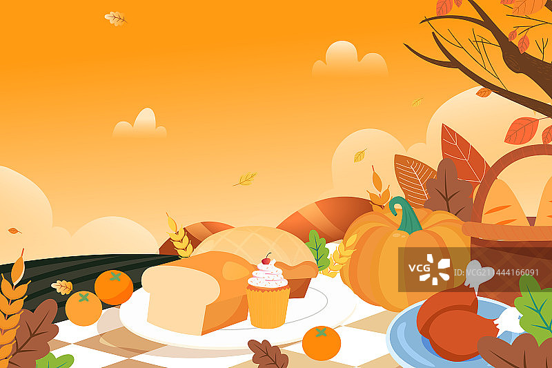卡通秋天秋季立秋亲子游家人学生情侣自然风景旅游旅行踏秋美食餐饮粮食丰收下午茶秋分户外郊游渐变矢量插画图片素材