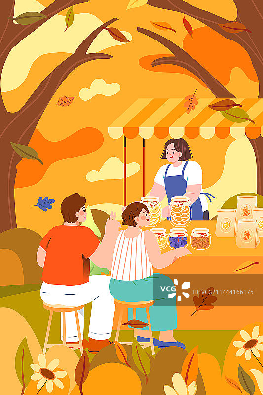 卡通秋天秋季立秋亲子游家人学生情侣自然风景旅游旅行踏秋美食餐饮粮食丰收下午茶秋分户外郊游渐变矢量插画图片素材