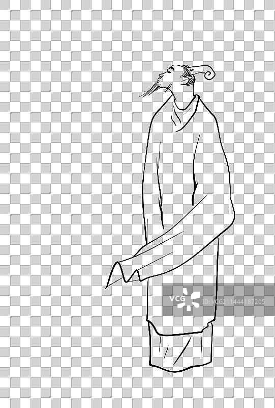 白描线条古代人物设计元素图片素材