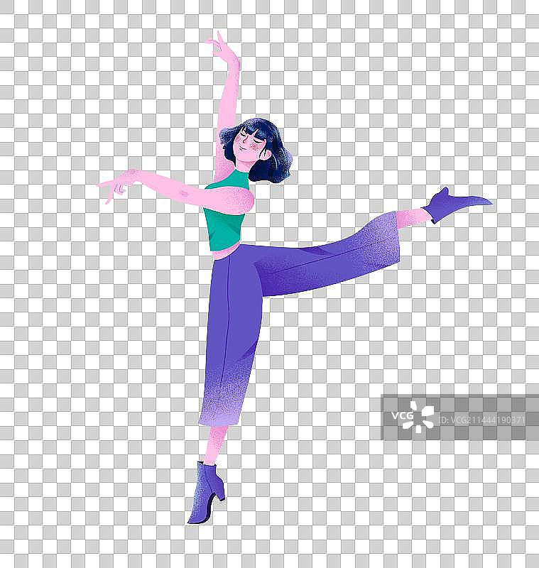 女生优雅的跳舞扁平插画免扣元素图片素材