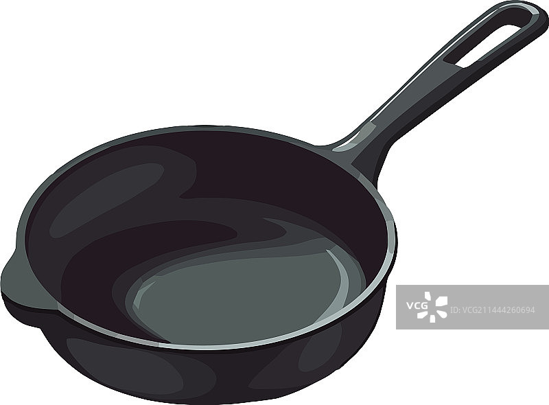 带盖和勺子的黑色钢制平底锅图片素材