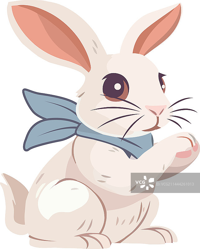 坐在自然界中的小绒毛兔宝宝图片素材