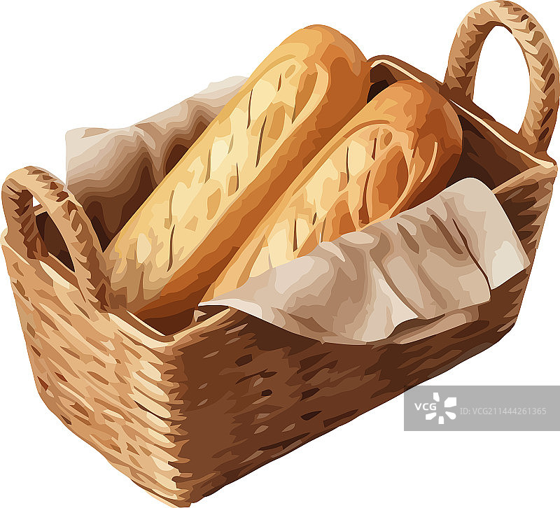 柳条筐里的新鲜法棍面包和恰巴塔面包图片素材