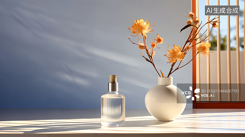 【AI数字艺术】室内香薰精油玻璃瓶花瓶摆件图片素材