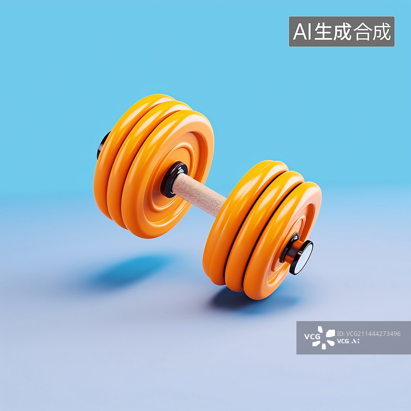 【AI数字艺术】在蓝色背景的运动3D渲染哑铃,夏天运动场景图片素材