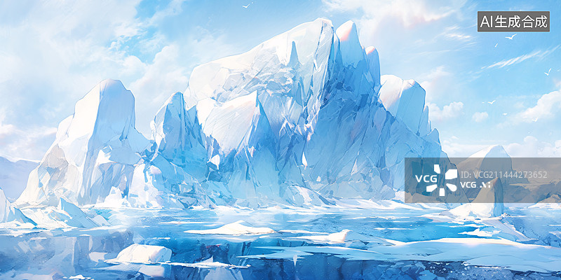 【AI数字艺术】冰川极地水彩插画图片素材