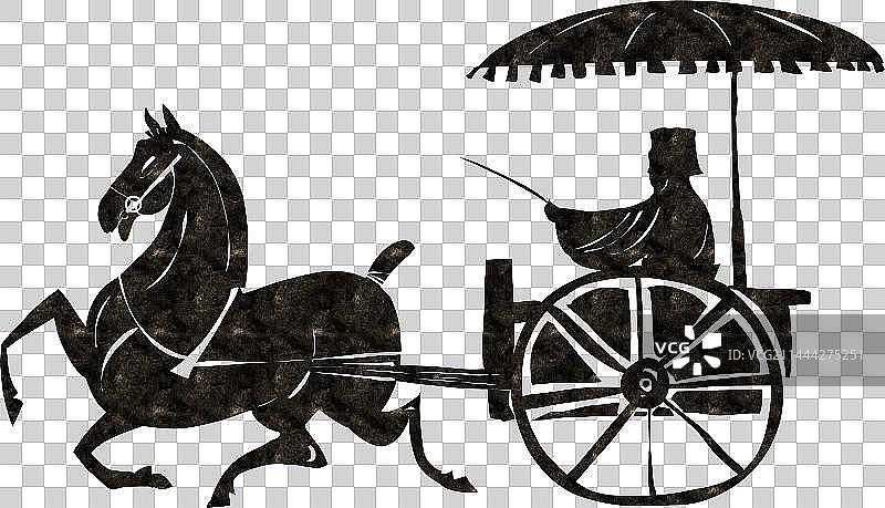 铜车马版画剪影元素图片素材