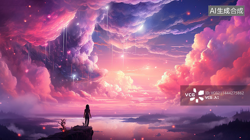 【AI数字艺术】日落时的天空景色图片素材