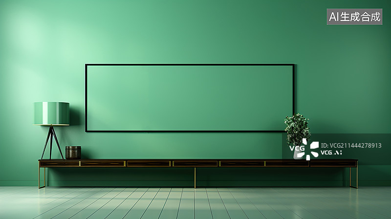 【AI数字艺术】室内空白墙壁绿色背景插画图图片素材