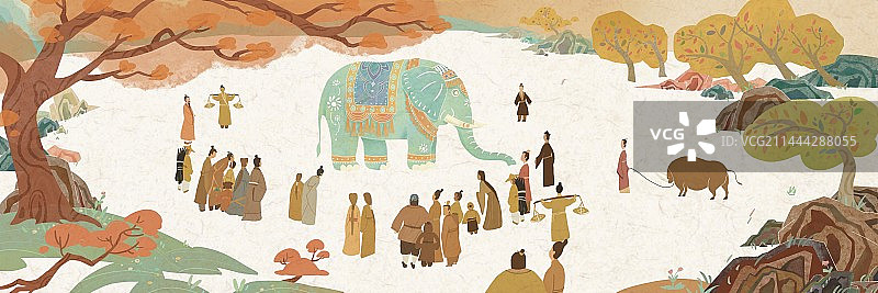 盲人摸象长卷图片素材