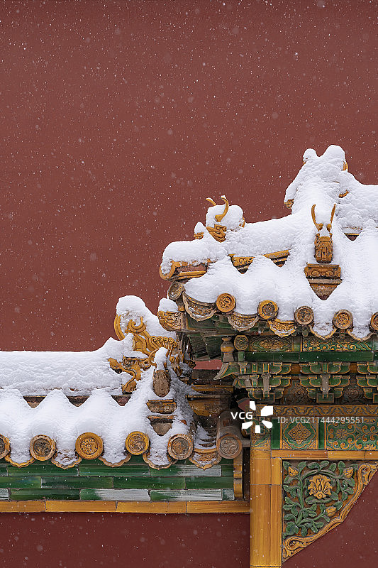 冬天雪中的北京故宫红墙雪景图片素材
