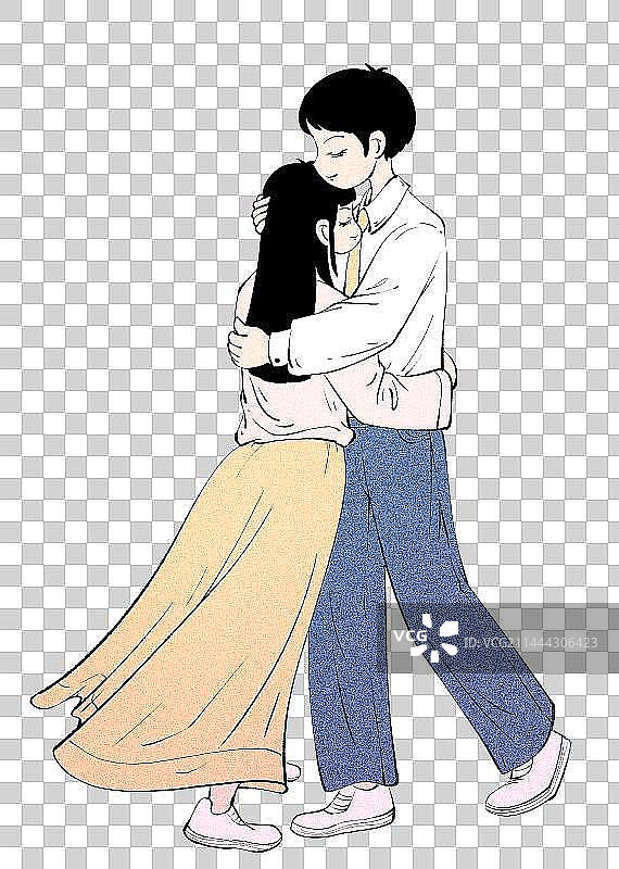 拥抱在一起的情侣手绘插画图片素材