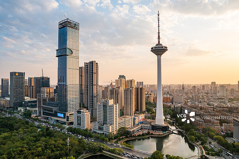 中国辽宁沈阳彩电塔航拍风光图片素材