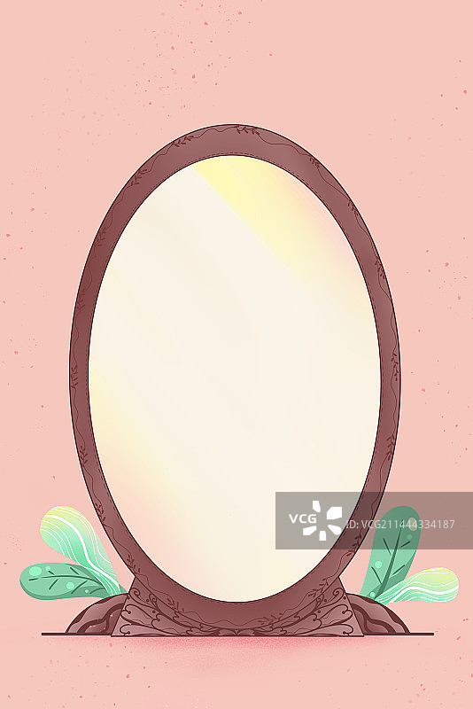 粉色清新卡通椭圆形镜子背景图片素材