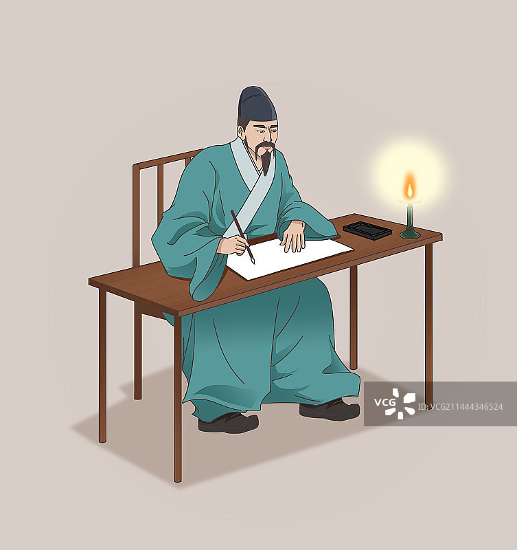 中国风新中式古风古典古代朝代古人科举考试写文章文人墨客书法刻苦学习插画图片素材