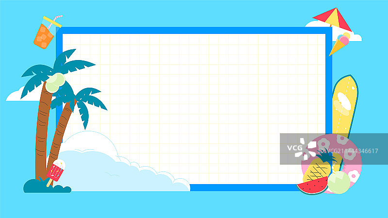夏天椰子树冷饮游泳圈水果等度假主题矢量插画背景横图图片素材