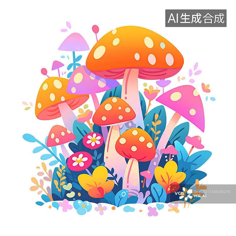 【AI数字艺术】可爱的蘑菇插画图片素材