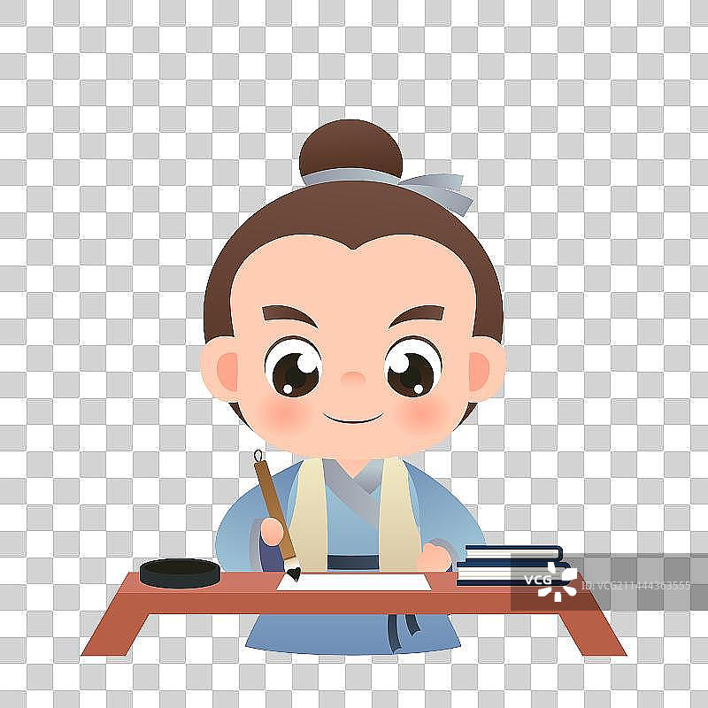 手绘卡通古代人写字学习图片素材
