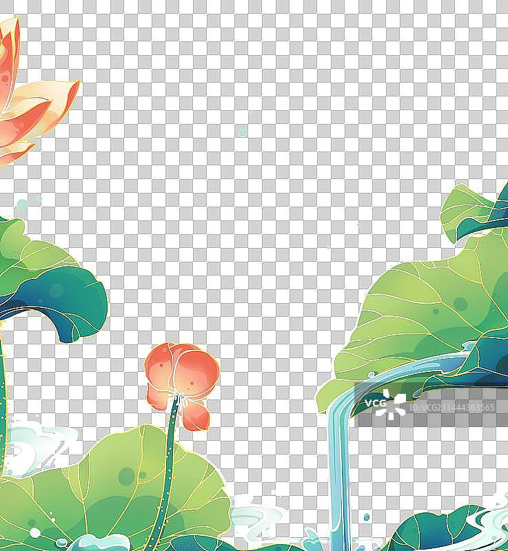 国潮局部荷花荷叶边角装饰图片素材