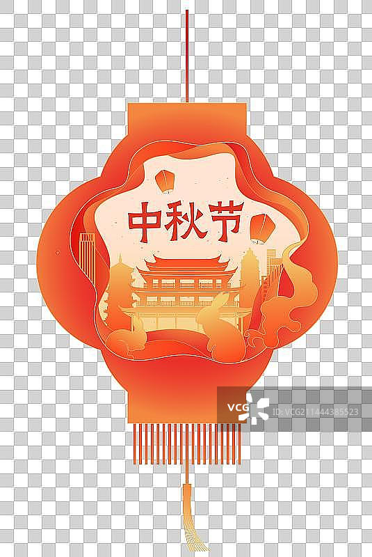 中国传统节日中秋节剪纸建筑风格矢量插画图片素材