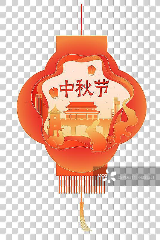 中国传统节日中秋节剪纸建筑风格矢量插画图片素材