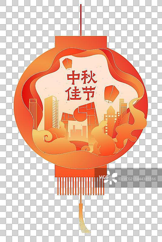 中国传统节日中秋节剪纸建筑风格矢量插画图片素材