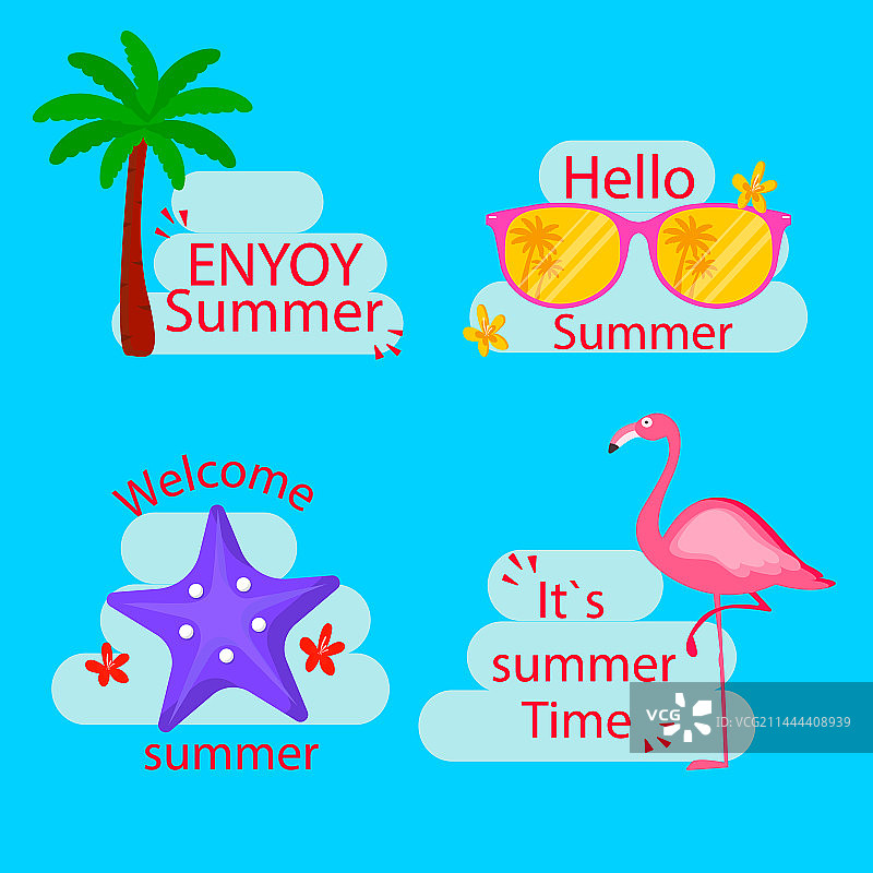 可爱夏季图标与明亮海报图片素材