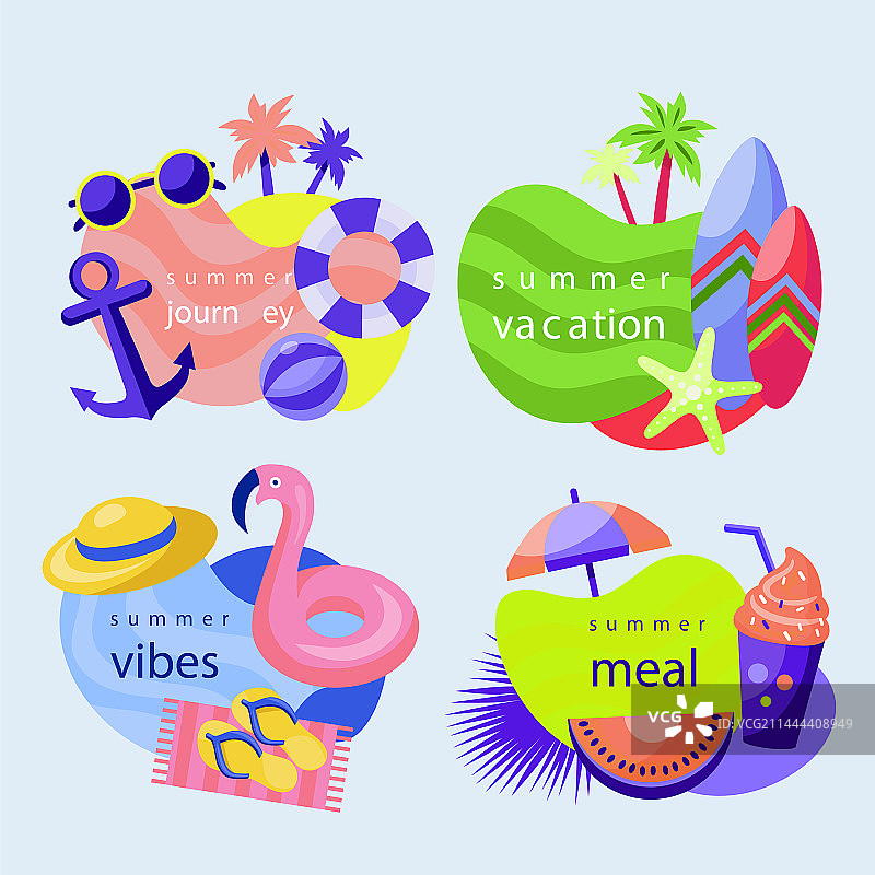 可爱夏季图标与明亮海报图片素材