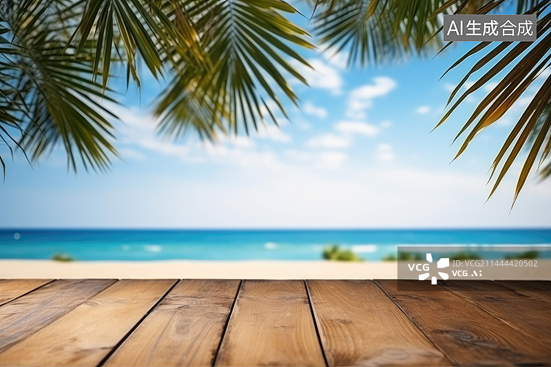 【AI数字艺术】棕榈树下的海边栈道图片素材