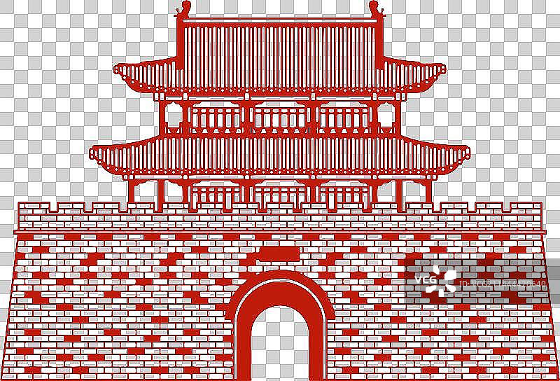 剪纸中国古建筑城门插画图片素材