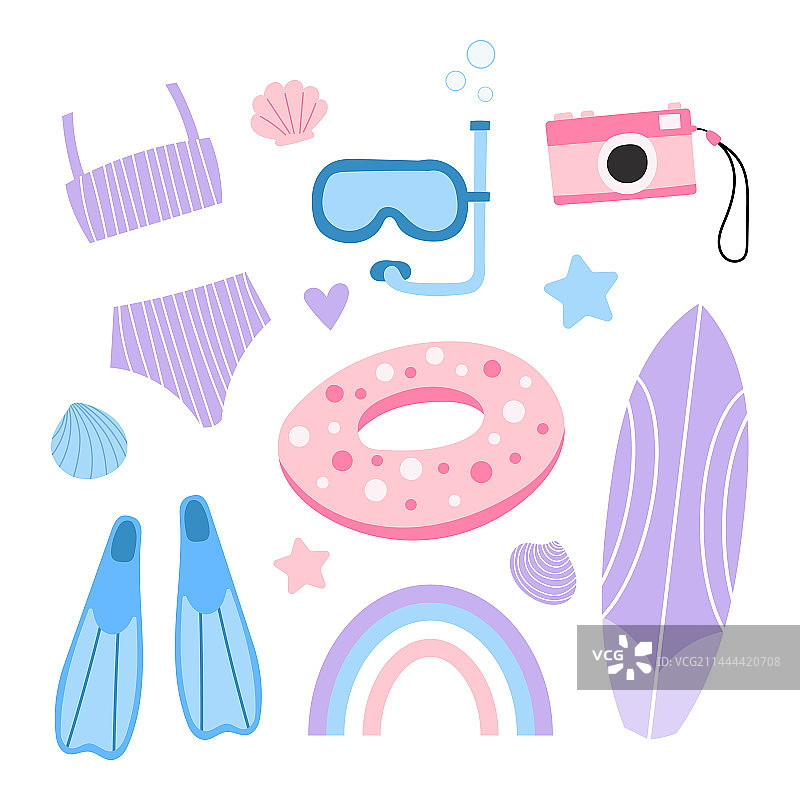 夏季海滩套装：泳衣、相机、游泳图片素材