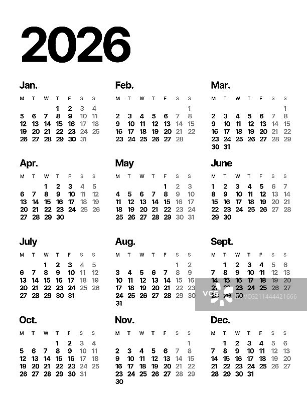 极简风格的年度日历模板图片素材