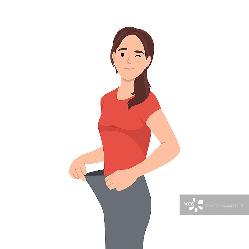 减肥成功后穿大号牛仔裤的女人图片素材