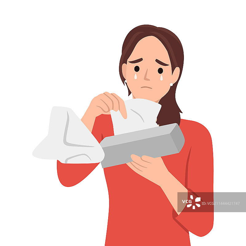 含泪眼眶的女人拿着面巾纸盒图片素材