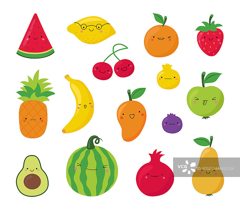 白色背景上的可爱风格水果图片素材