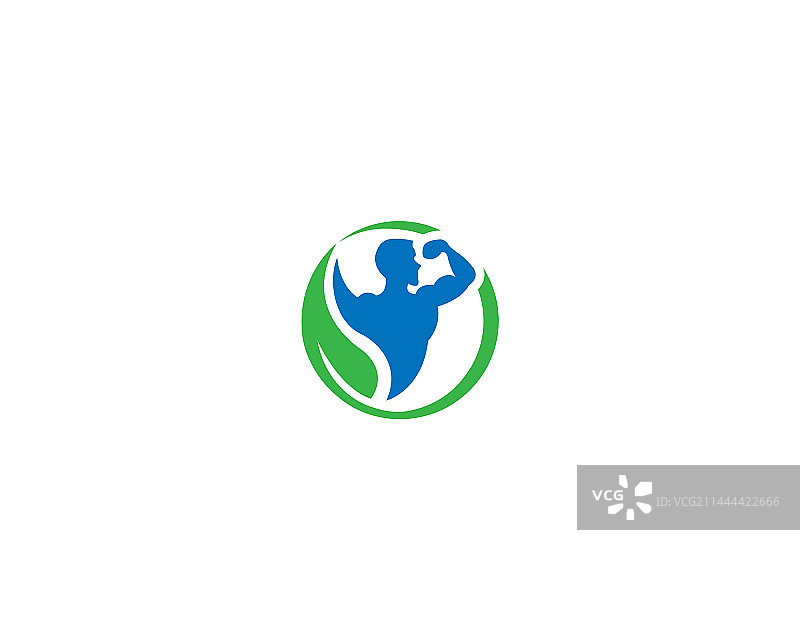 人体健身肌肉与绿叶标志图片素材