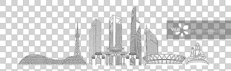 佛山城市地标建筑黑色矢量插画图片素材