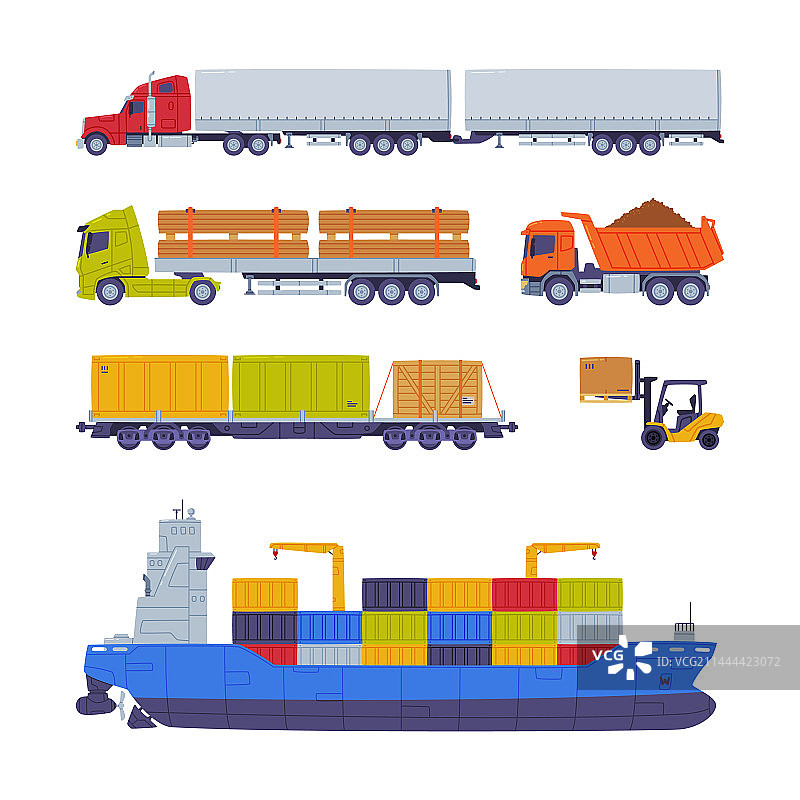 卡车和货船的货物运输图片素材