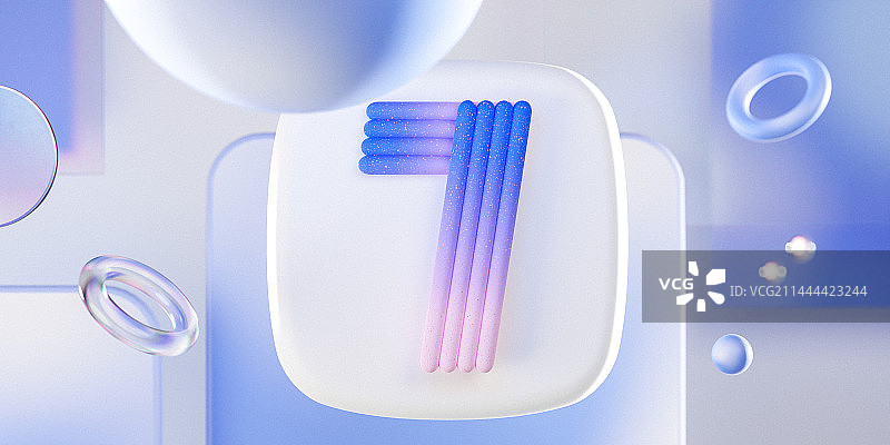 3D蓝色立体抽象造型数字7插画图片素材