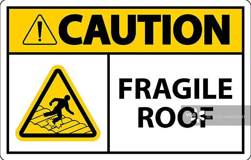 白色背景上的易碎屋顶警示标志图片素材