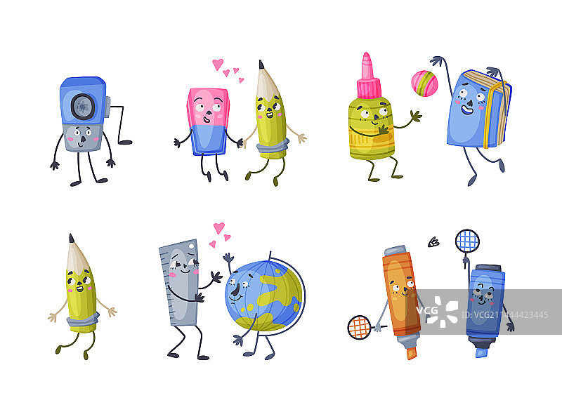 拟人化的趣味学校和办公用品角色图片素材