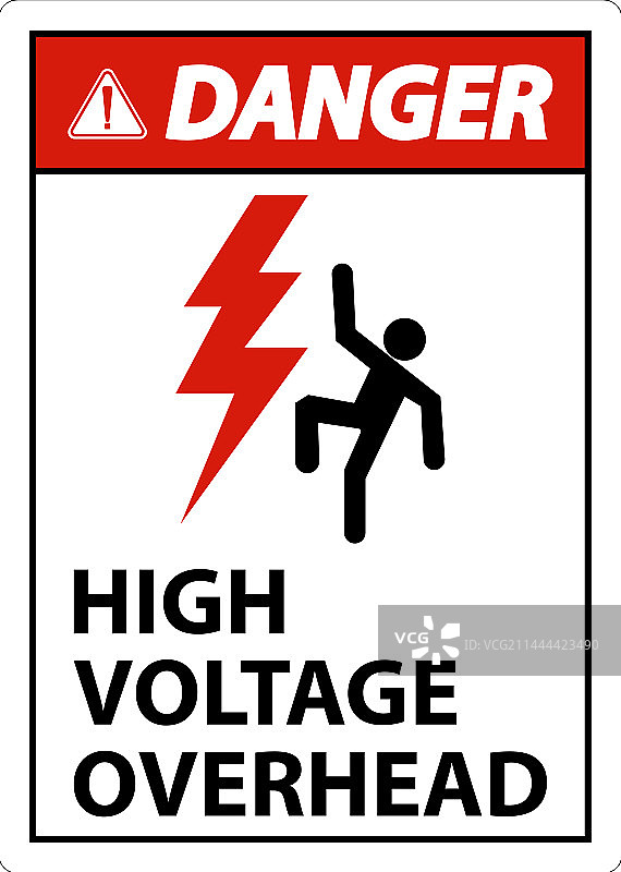 白色背景上的危险高压架空标志图片素材