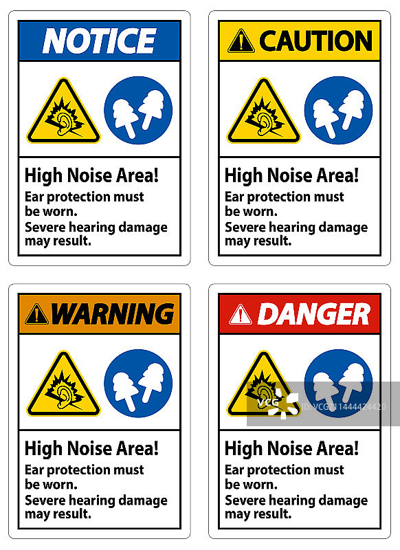 高噪音区域必须佩戴耳罩警示牌图片素材